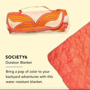 Society6 Water-Resistant Picnic Blanket with Orange and Pink Waves